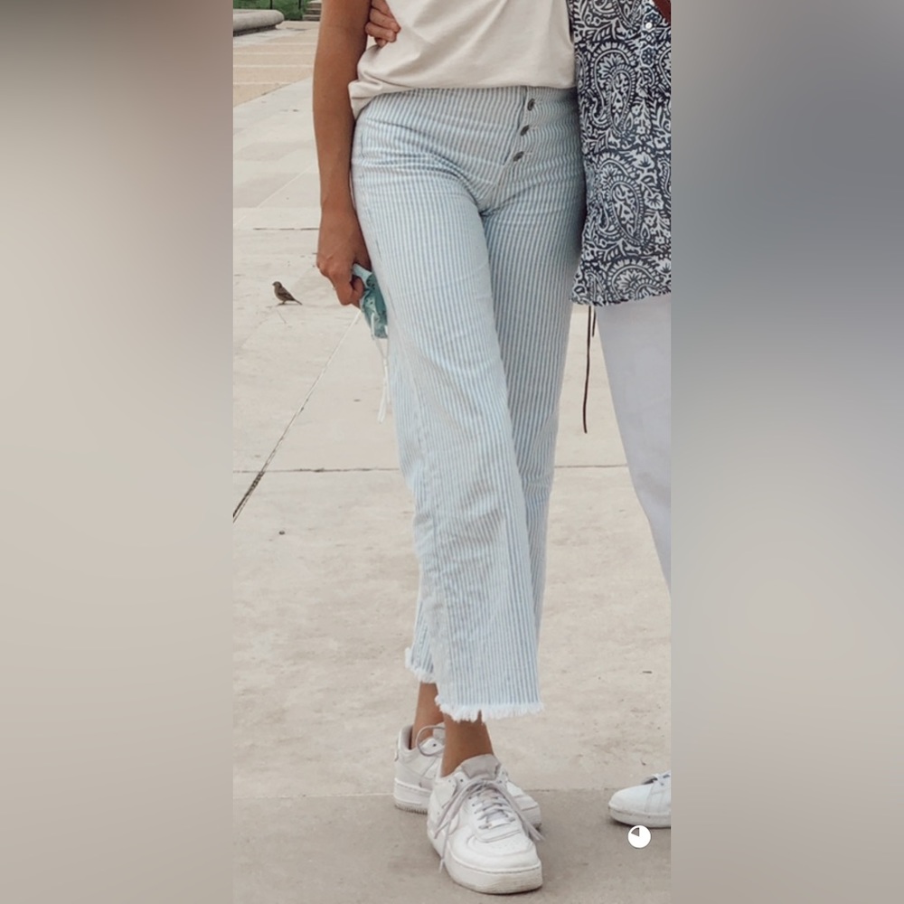 abercrombie wide leg pants - light blue striped